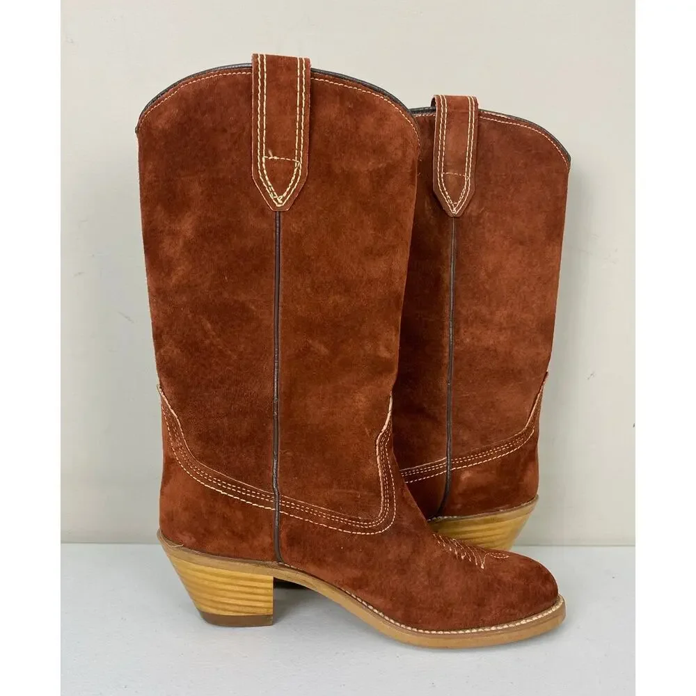 VTG 1974 Women Wolverine USA 12" Western suede leather cowgirl heeled boots, 6 - Picture 3 of 7